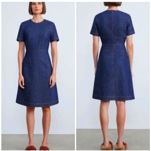 Lafayette 148NY MINIMALIST Fit-&-Flare Denim midi Dress Size 8